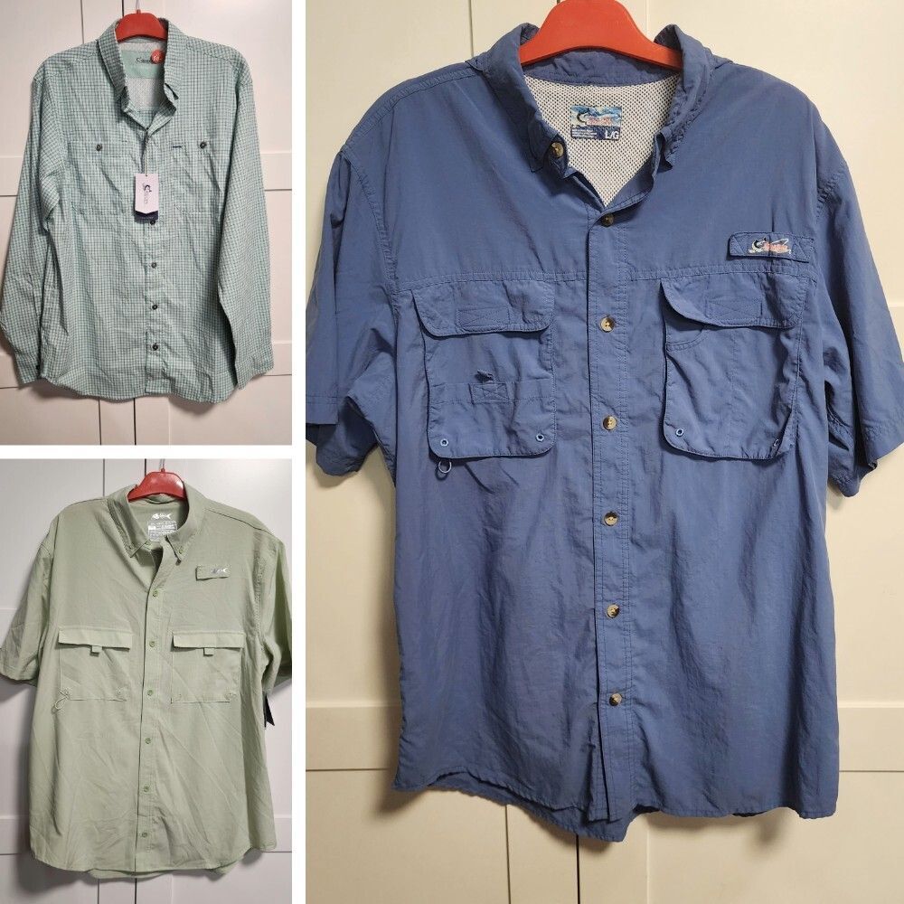 Lot of 3 Men’s Angler Fishing Shirts M & L – Mixed Sleeve – Imperfect